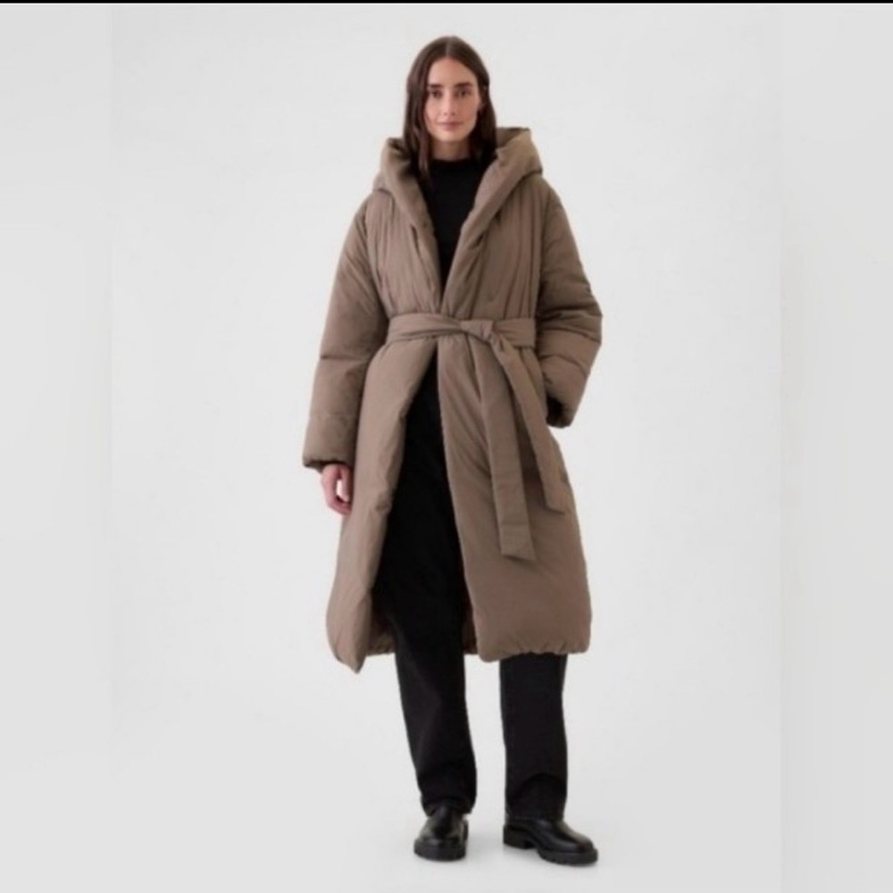 Brown Belted Puffer Coat Gap nwt